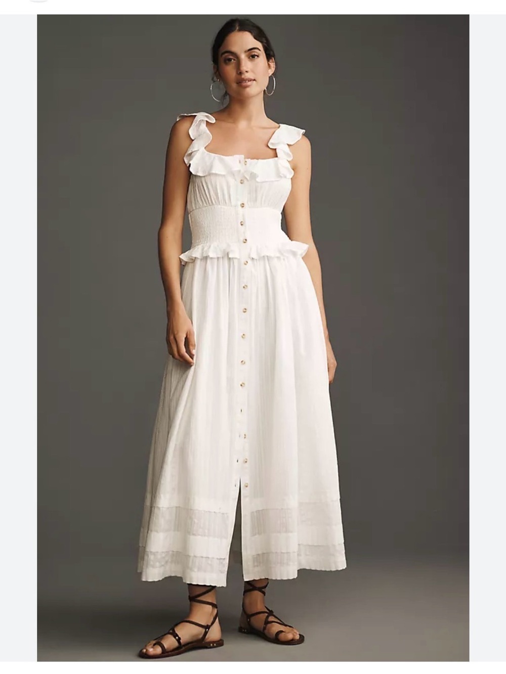 Pilcro Anthropologie Ruffle Smocked Midi Dress Coquette S Cottagecore Scandi